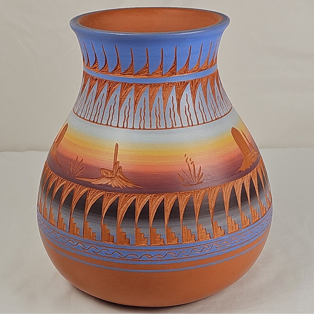 Mesa Verde Navajo Pottery Vase Perfina Rockwell Signed 9.5 in